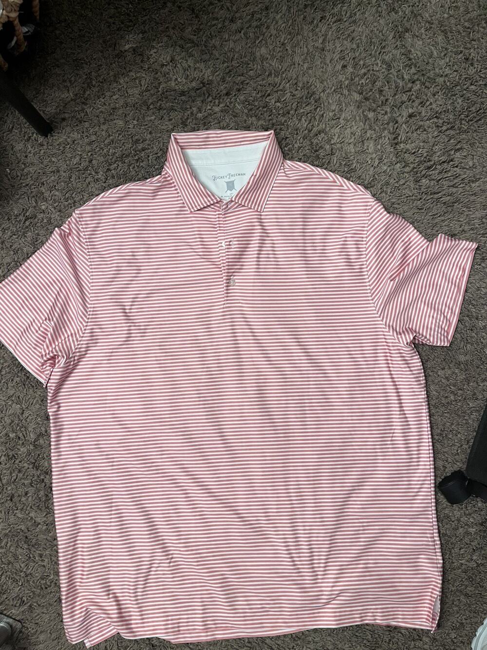 Hickey Freeman Golf Performance Polo Golf Shirt-Men's XL Red Stripes-Stretch